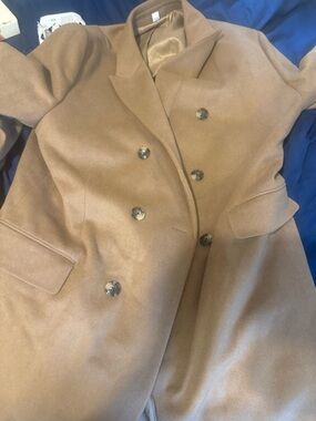 Joseph Abboud Wool Cashmere Blend Overcoat 46 Reg Tan Beige Single Breasted Long